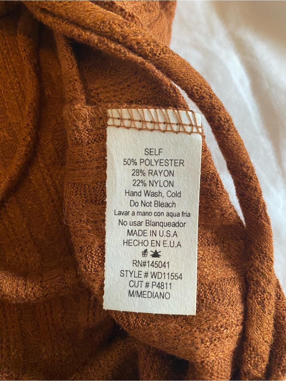Rust Ruched Long-Sleeve V-Neck Dress - Picture 6 of 6